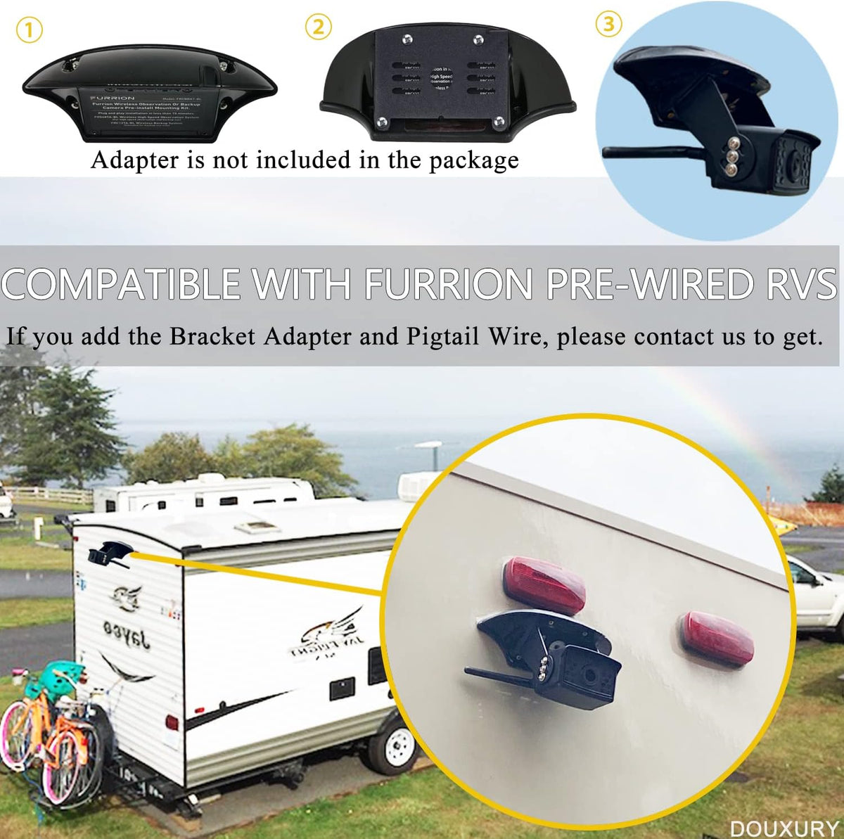 Wireless Backup Camera for RV Truck Trailer Camper Bus 5th Wheel 3 Rear/Side View Cameras 1080P 4-Split 7" Screen with Adapter for Furrion Pre-Wired Night Vision IP69 Waterproof 170° Wide View Angle
