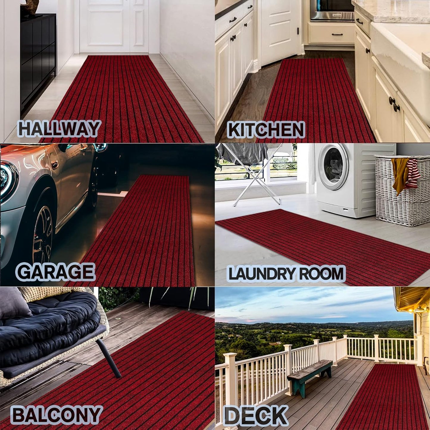 Custom Size Backed Non-Slip Area Rugs Runner, Easy Clean, Waterproof Runner Rugs for Hallway Entryway, Kitchen, Laundry, 4FT x 29FT, Red Stripe