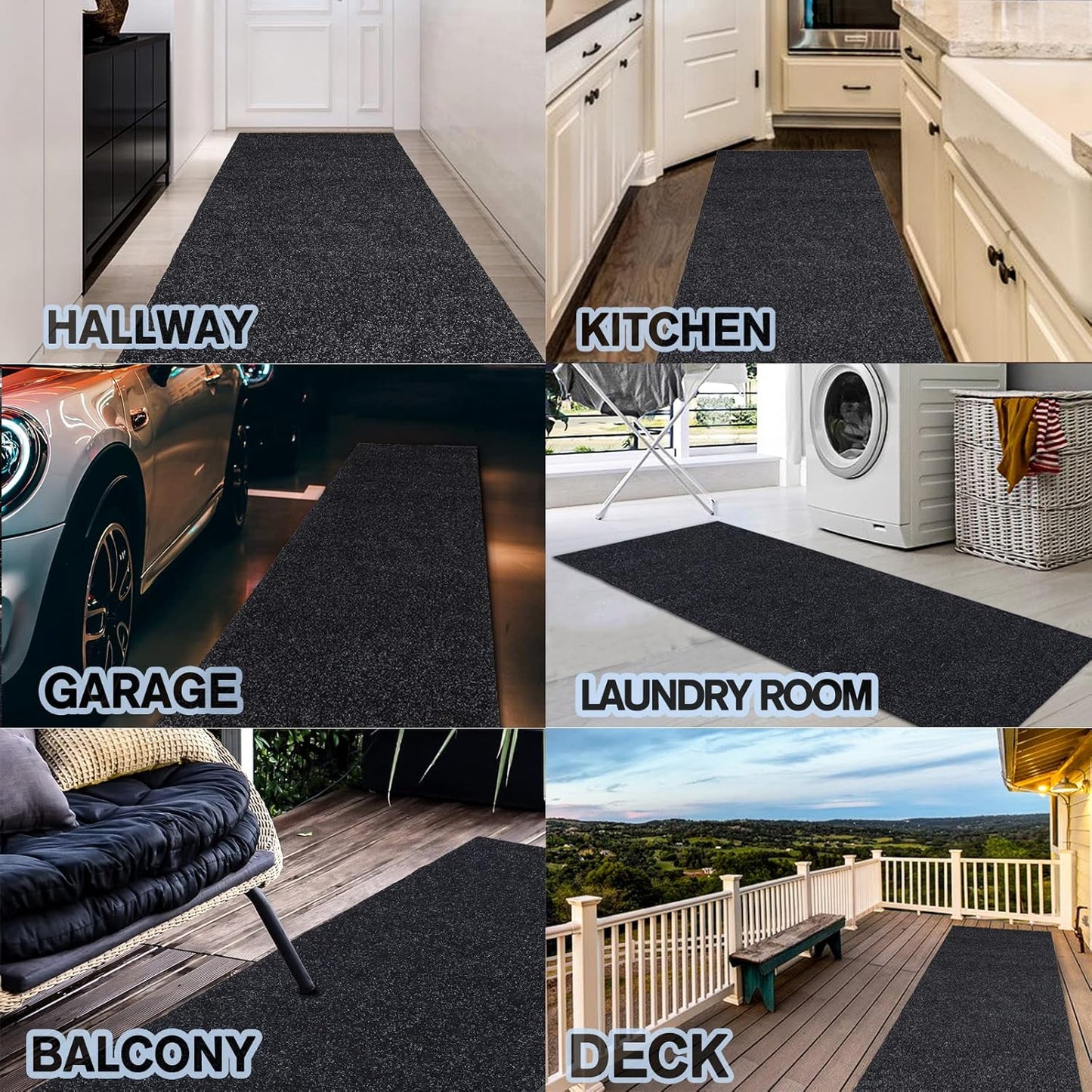 Custom Size Backed Non-Slip Area Rugs Runner, Easy Clean, Waterproof Runner Rugs for Hallway Entryway, Kitchen, Laundry, 2FT x 78FT, Black