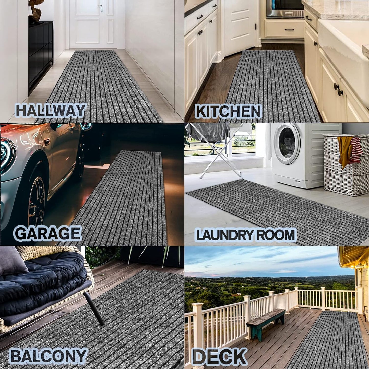 Custom Size Backed Non-Slip Area Rugs Runner, Easy Clean, Waterproof Runner Rugs for Hallway Entryway, Kitchen, Laundry, 3FT x 56FT, Gray Stripe