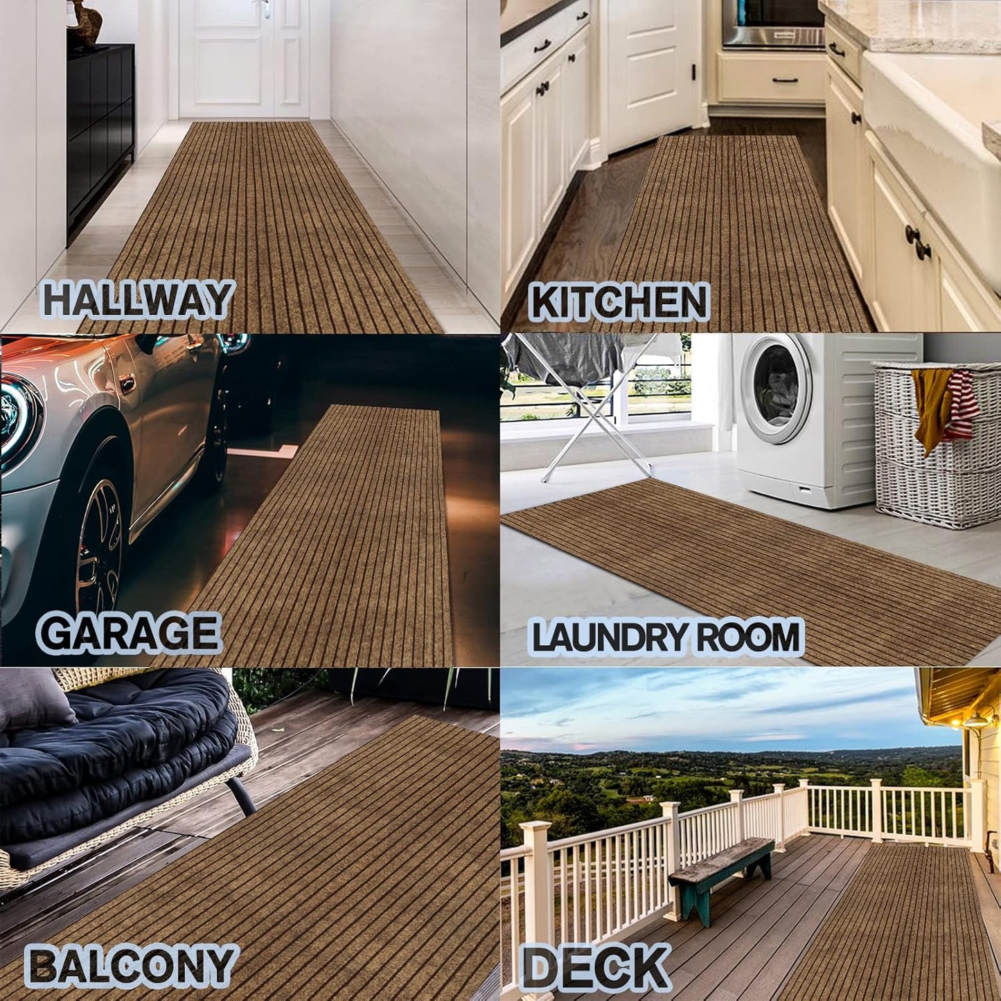 Custom Size Backed Non-Slip Area Rugs Runner, Easy Clean, Waterproof Runner Rugs for Hallway Entryway, Kitchen, Laundry, 2FT x 6FT, Brown Stripe