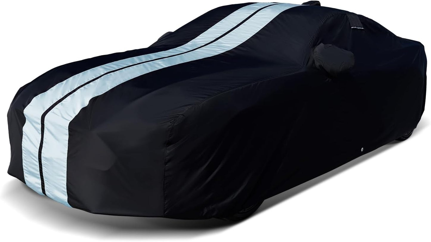 iCarCover Custom Car Cover for Pontiac Fiero GT Fastback (1985-1988) Waterproof All-Weather Rain Snow UV Sun Protector Full Exterior Indoor Outdoor Car Cover (Stripe - Black/Gray)