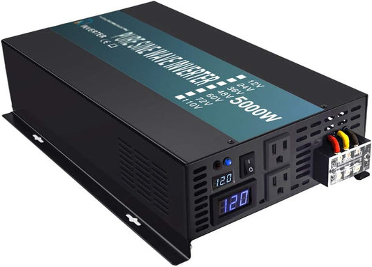 WZRELB 5000W High Efficiency Solar Power Inverter Off Grid 12V DC Voltage Converter Pure Sine Wave Dual 120V AC Outlets