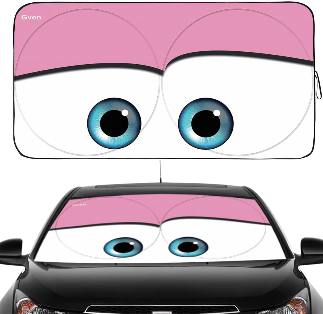 Gven Windshield Sun Shade Car Sun Shade 2025 Pink Car Accessories for Women Shades for Front Window Girly Windshield Cover Sunshades for Summer Heat Portection(Pink, L)