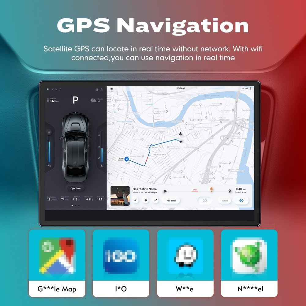 Kunfine Car CarPlay Android Auto Navigation Stereo GPS Radio Camera Display 13.1" QLED Touchscreen Headunit Tablet Media Player for Peugeot 301 2013-2022, if Applicable Octa Core 6G+128G Gloss Black