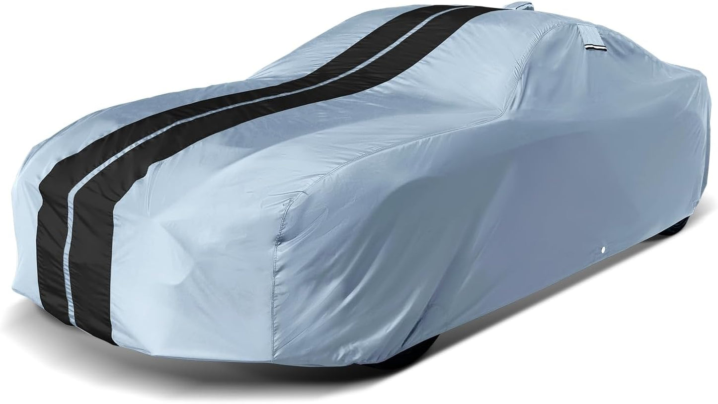 iCarCover Custom Car Cover for Pontiac Streamliner (1946-1952) Waterproof All-Weather Rain Snow UV Sun Protector Full Exterior Indoor Outdoor Car Cover (Stripe - Gray/Black)