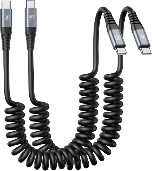 USB C to C Cable 3ft 2Pack Coiled USB C Charger Cable for Car Type C Fast Charging Cable for iPhone 16/15/Plus/Pro/Pro Max/Samsung Galaxy S23