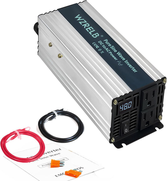 WZRELB 800W Pure Sine Wave Inverter 48V DC to 110V 120V AC,Car Power Inverter with Dual AC Outlets, LED Display,Off-Grid Portable Power Converter for Home, RV, Truck, Camping