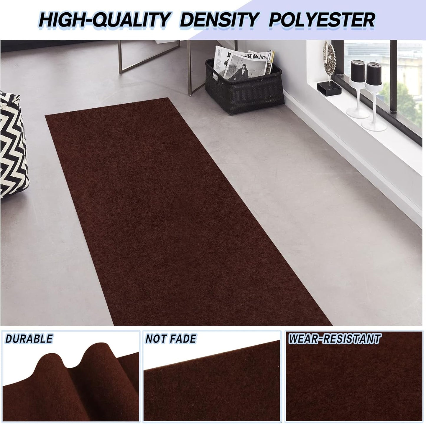 Custom Size Backed Non-Slip Area Rugs Runner, Easy Clean, Waterproof Runner Rugs for Hallway Entryway, Kitchen, Laundry, 4FT x 79FT, Brown