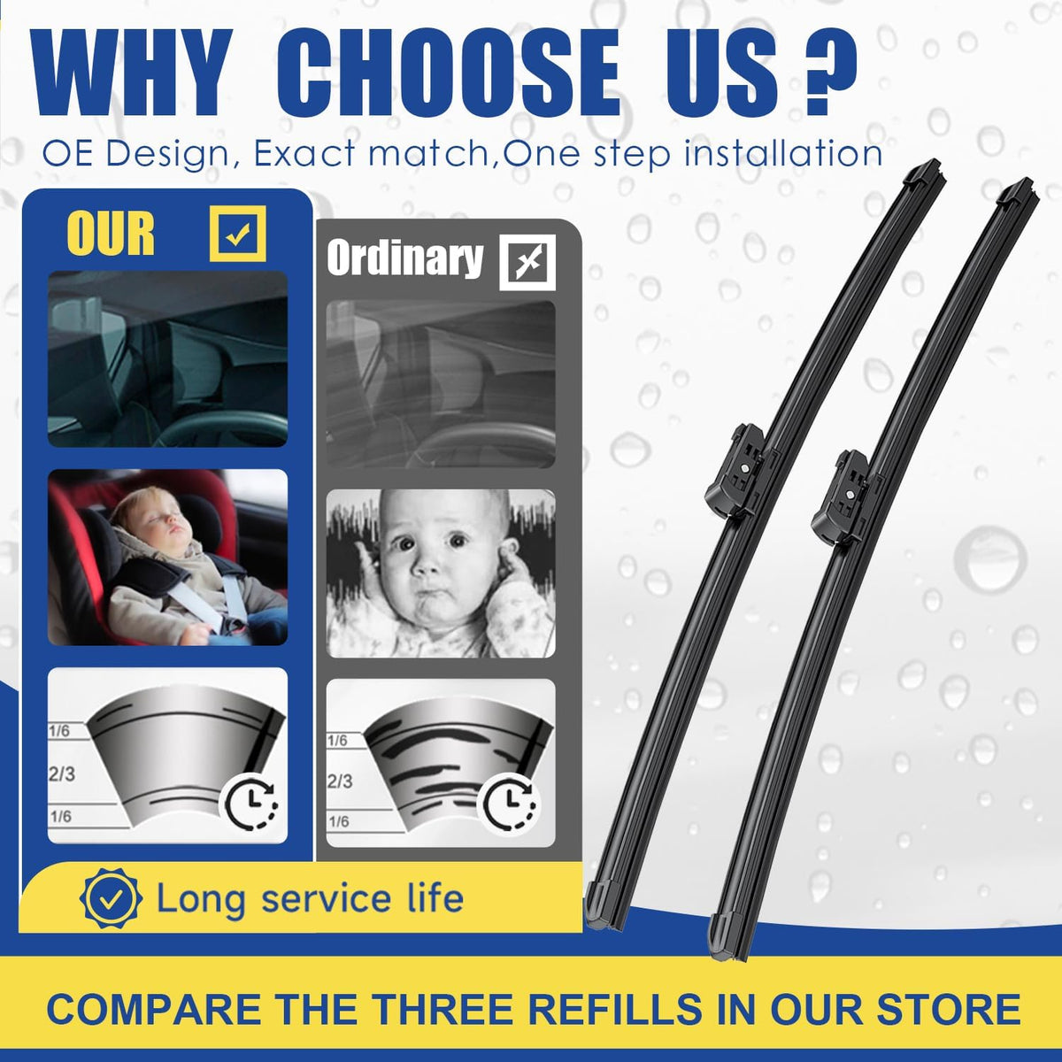 Wipers Factory Replacement For A4 S4 RS4 A6 S6 Audi Allroad 2002-2008 Original Equipment Windshield Wiper Blade Set- 22"+22" (Set of 2) Pinch Tab