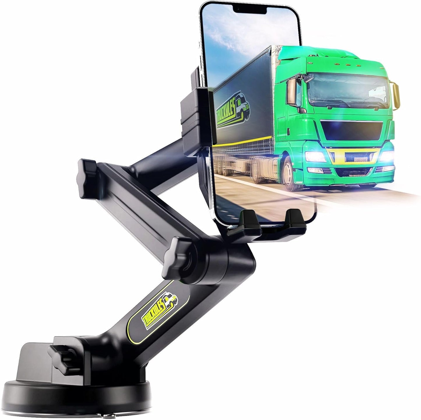 Phone Mount for Truck Phone Holder for Truck - Heavy Duty Suction Cup, Mobile Device Holder for Dashboard Window 16.9 inch Long Arm, iPhone Samsung Compatible, Commercial Trucker, Black