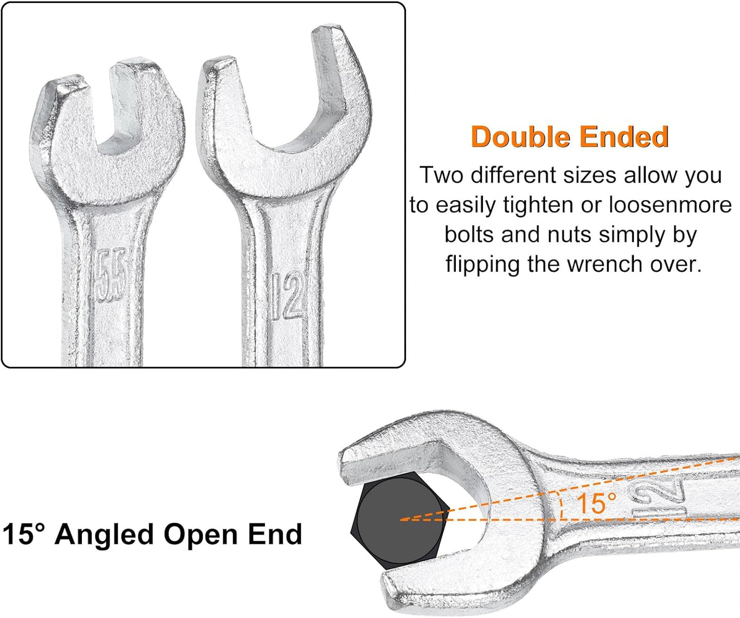 HARFINGTON 5pcs Double Open End Wrench 8mm x 10mm Metric 15 Degree Offset Angle Small Flat Head Wrench Galvanizing Open Ended Spanner for Automotive Repair Furniture Assembly