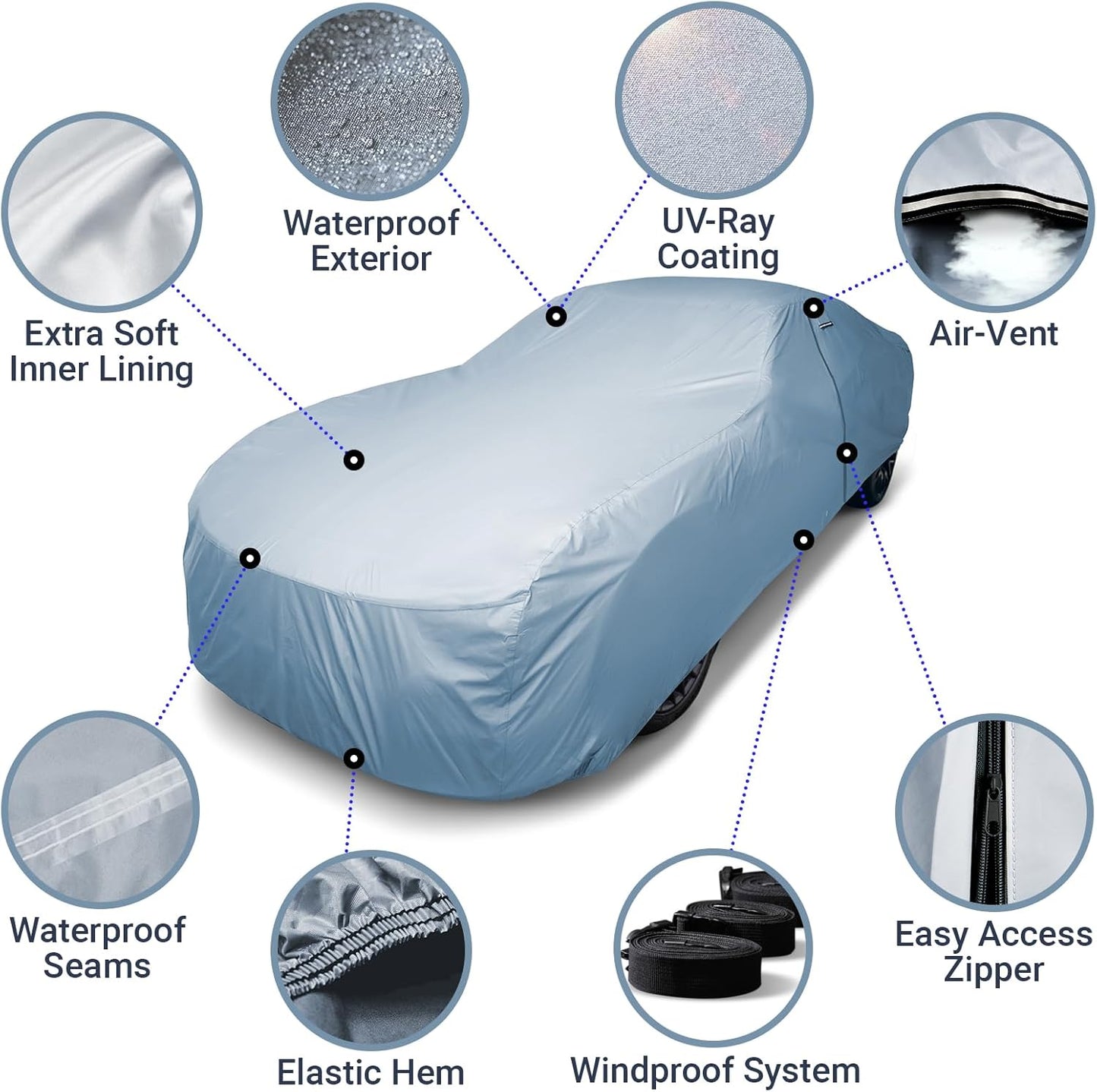 iCarCover Premium Car Cover for 1959-1970 Pontiac Bonneville 2-Door, 4-Door Heavy Duty Waterproof All-Weather Automobiles Custom Fit Indoor Outdoor UV Snow Protection Covers with Straps and Bag