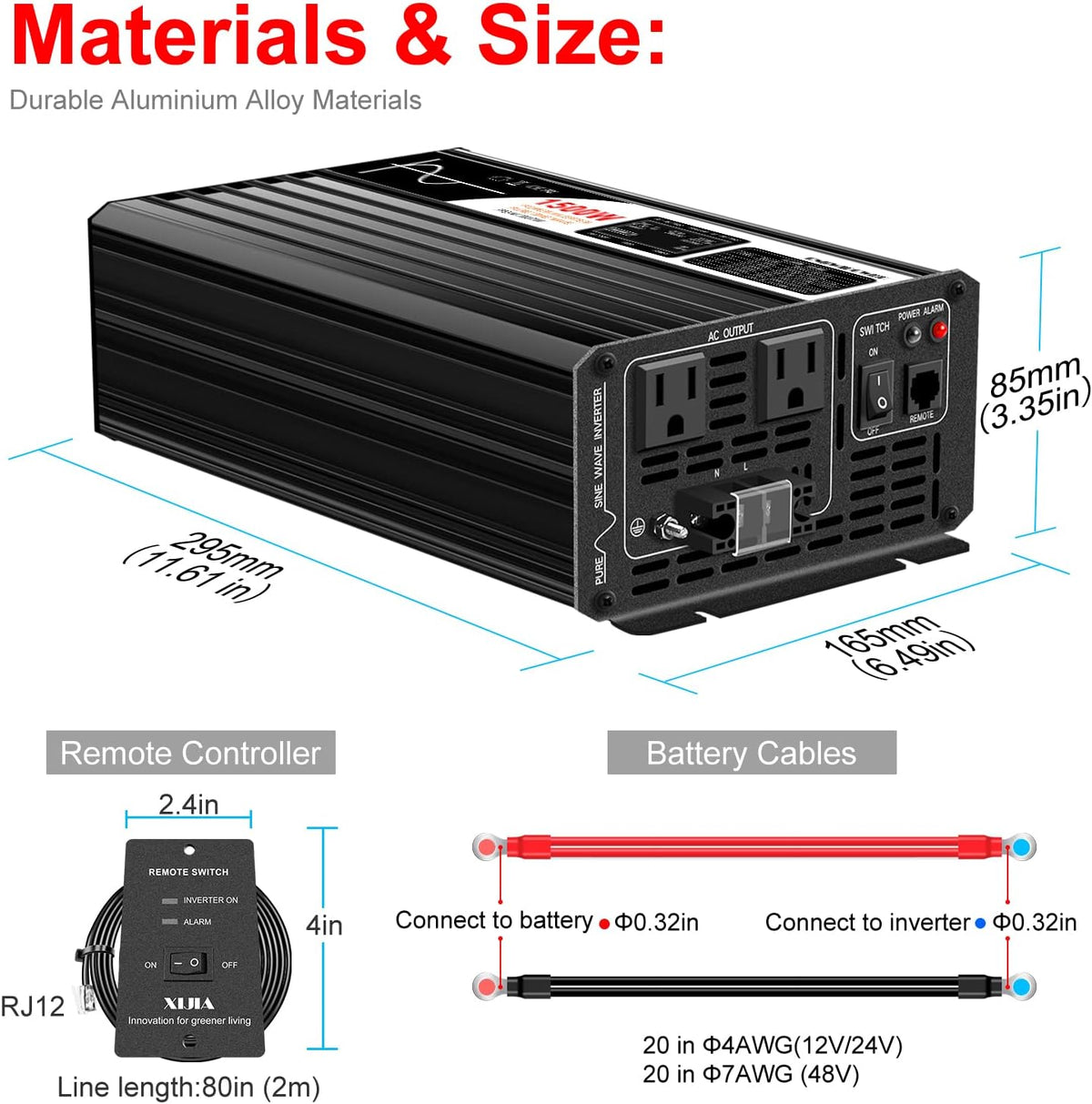 Xijia 1500W(Peak Power 3000W) LCD-Dispaly 48v to 120v Pure sine Wave 60HZ Solar Inverter for Home Use car (DC48V (Range 40V-60V) 1500W)…