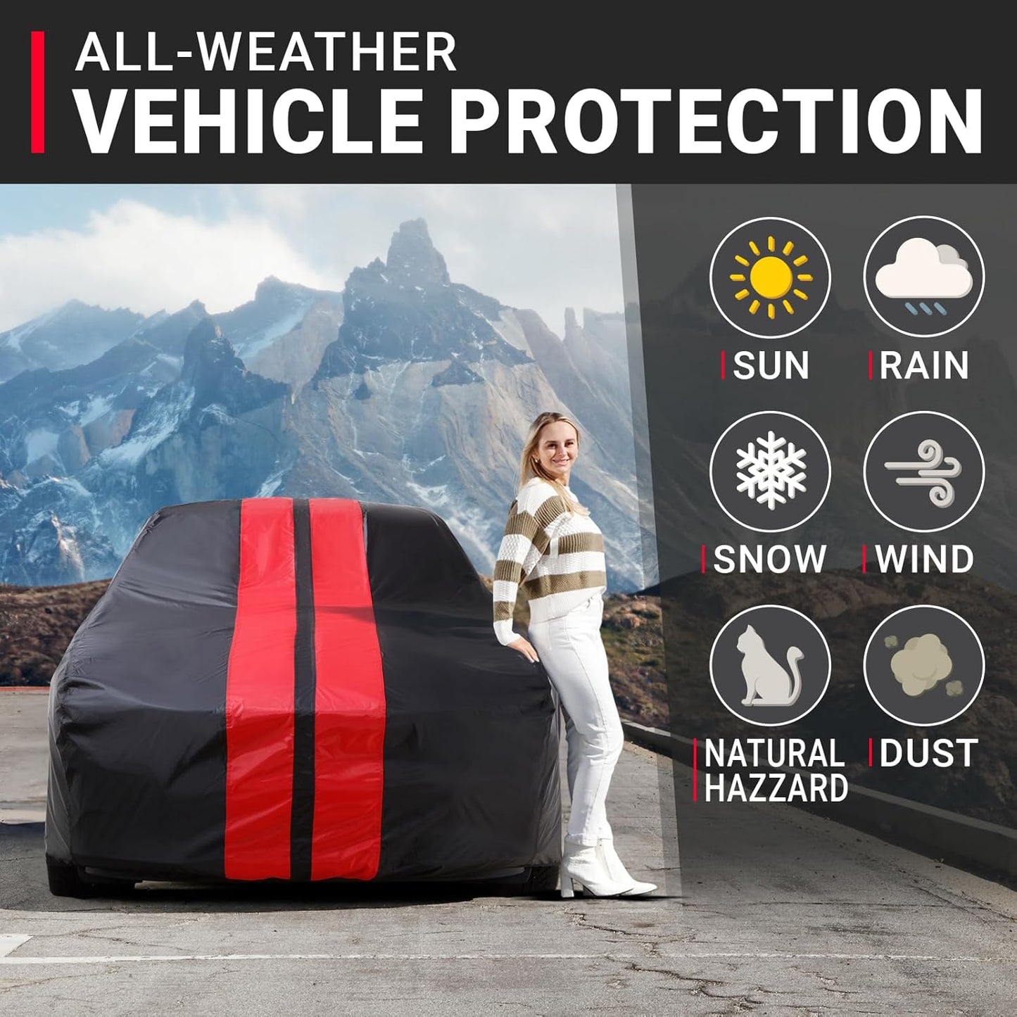 iCarCover Custom Car Cover for Pontiac Star Chief (1953-1957) Waterproof All-Weather Rain Snow UV Sun Protector Full Exterior Indoor Outdoor Car Cover (Stripe - Black/Red)