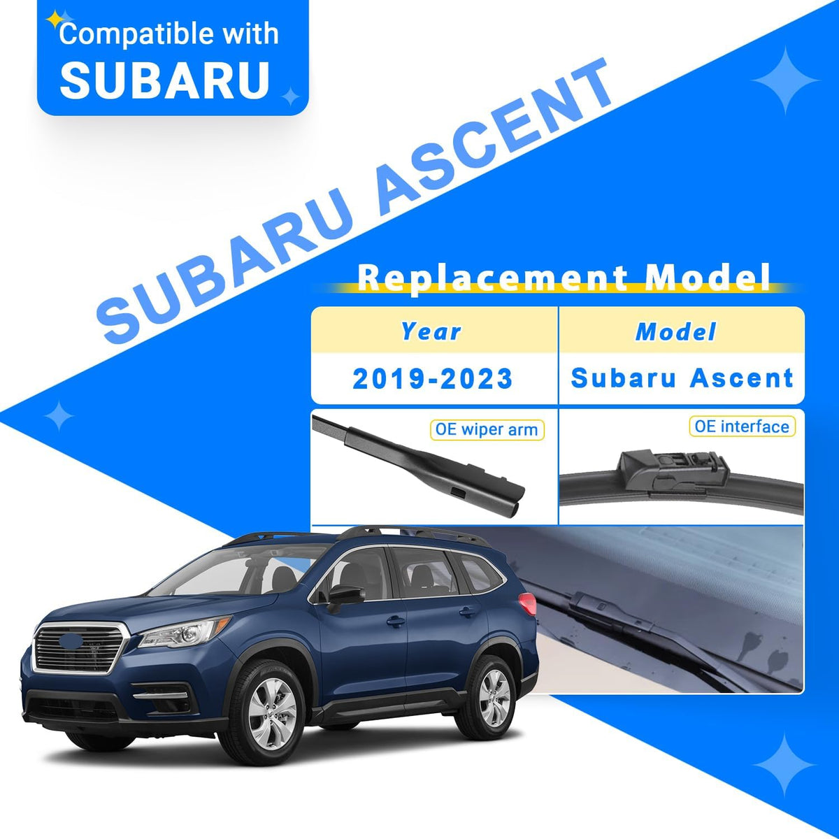 Windshield Wiper Blades Replacement for Subaru Ascent 2019 2020 2021 2022 2023 Original Factory Quality Front Rear Wipers Blade Set for My Car - 26" 20" 14" (Pack of 3)