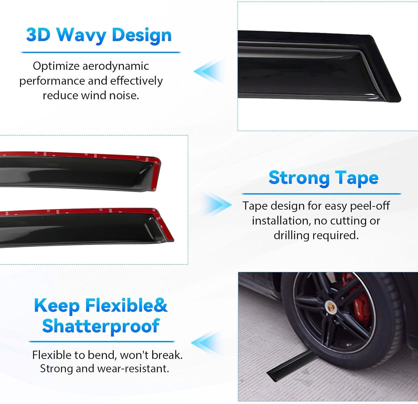 4pcs Window Visors Compatible with 2005-2009 Buick Lacrosse Front+Rear Smoke Tint Sun/Rain Guard Outside Mount Tape-On Vent 2006 2007 2008
