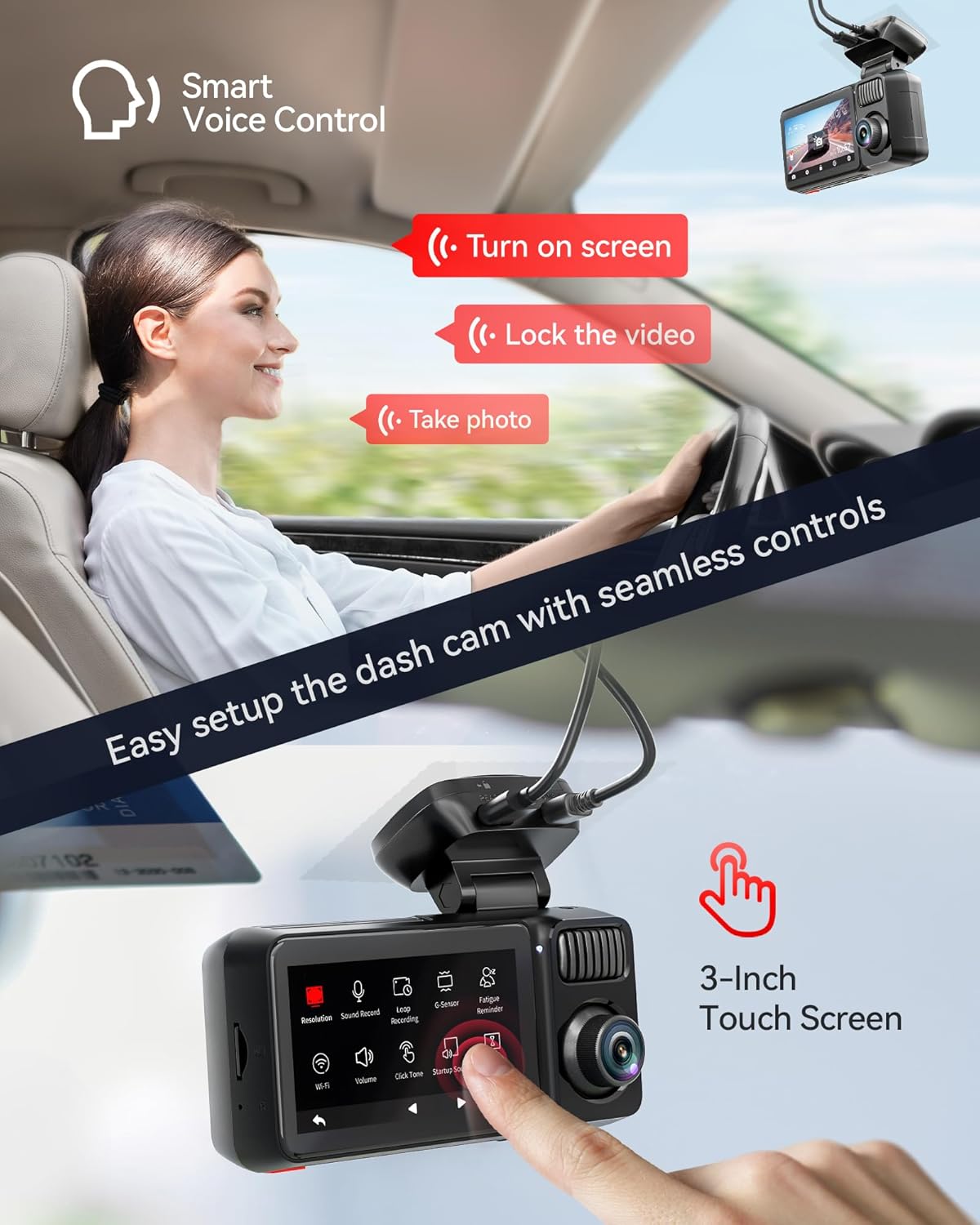 REDTIGER F17 Elite 4K 3 Channel Dash Cam, STARVIS 2 IMX678 & IMX675, 128GB Card, Full Night Color, 4K+2.5K+1080P Front and Rear Inside, Touch Screen, Voice Control, 5GHz WiFi 6, GPS, HDR, Parking Mode