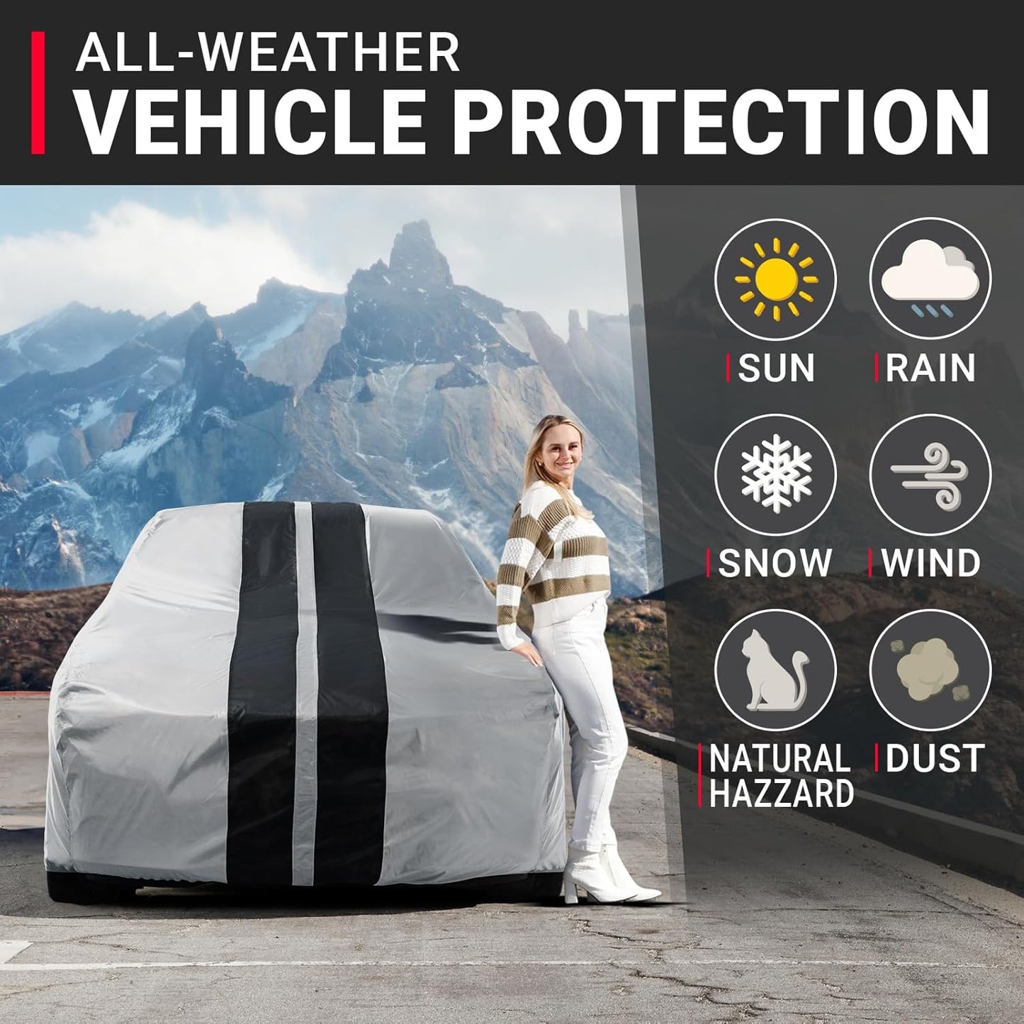iCarCover Custom Car Cover for Pontiac Parisienne 2-Door, 4-Door (1977-1986) Waterproof All-Weather Rain Snow UV Sun Protector Full Exterior Indoor Outdoor Car Cover (Stripe - Gray/Black)