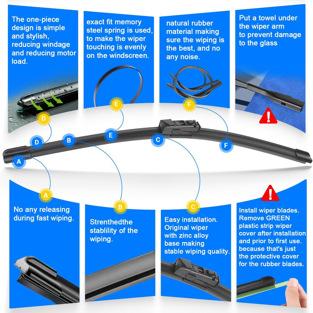 Windshield Wiper Blades Replacement for Mazda CX-5 CX-9 2017 2018 2019 2020 2021 2022 2023 CX5 CX9 Original Factory Quality Front Rear Wipers Blade Set for My Car - 24" 18" 14" (Pack of 3)