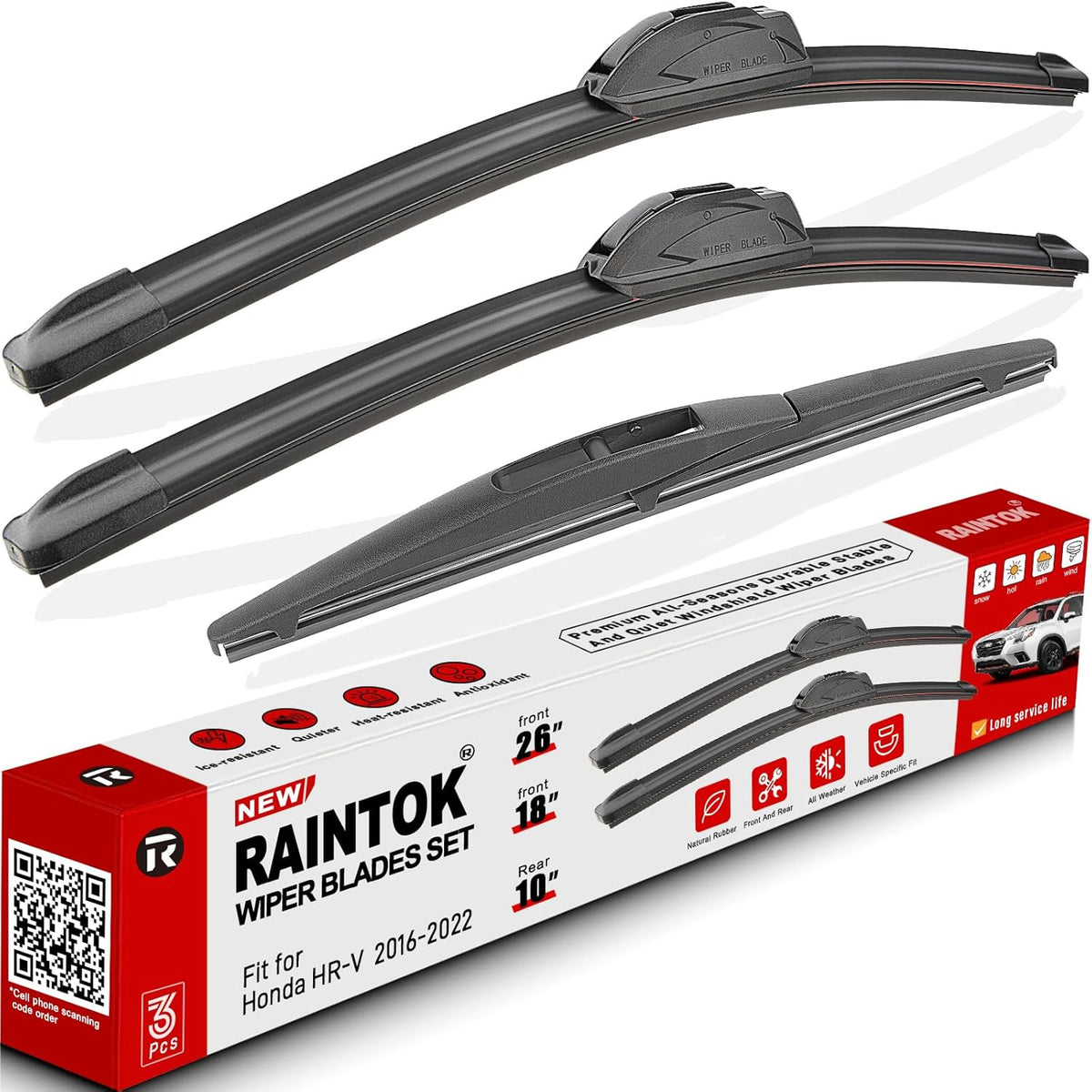Windshield Wiper Blades Replacement for Honda HRV HR-V 2016 2017 2018 2019 2020 2021 2022 Original Factory Quality Front Rear Wipers Blade Set for My Car - 26" 18" 10" (Pack of 3)