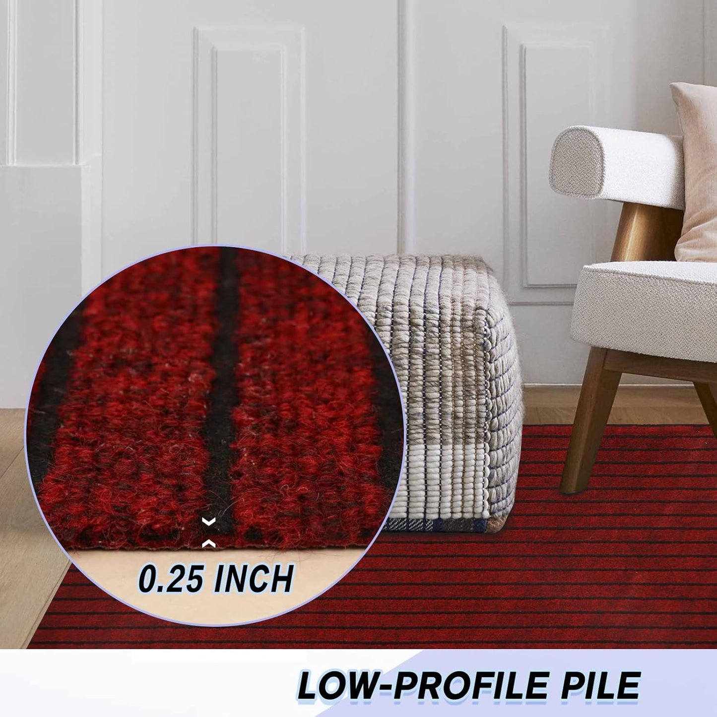 Custom Size Backed Non-Slip Area Rugs Runner, Easy Clean, Waterproof Runner Rugs for Hallway Entryway, Kitchen, Laundry, 3FT x 30FT, Red Stripe