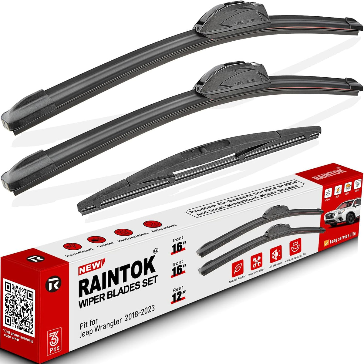 Windshield Wiper Blades Replacement for Jeep Wrangler JL 2018 2019 2020 2021 2022 2023 Original Factory Quality Front Rear Wipers Blade Set for My Car - 16" 16" 12" (Pack of 3)