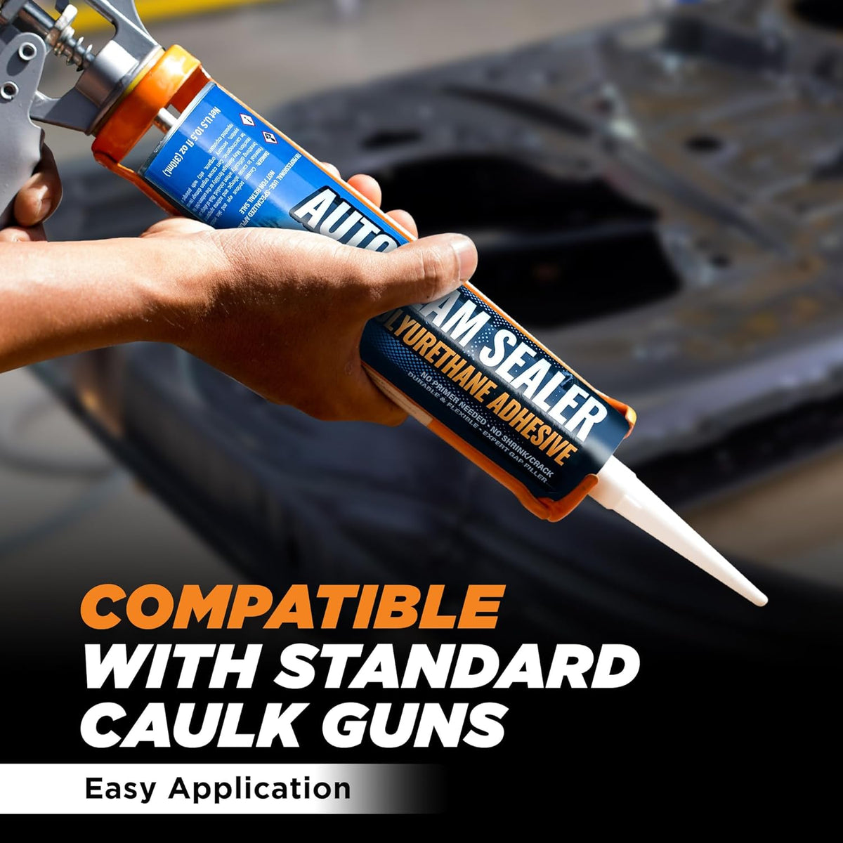 [2 Pack] Professional Automotive Seam Sealer, Paintable Quick-Set Polyurethane Auto Body Seam Sealer for Metal Surfaces of Cars, Trucks, Etc, Includes Gloves & Tip - White RV Roof Sealant