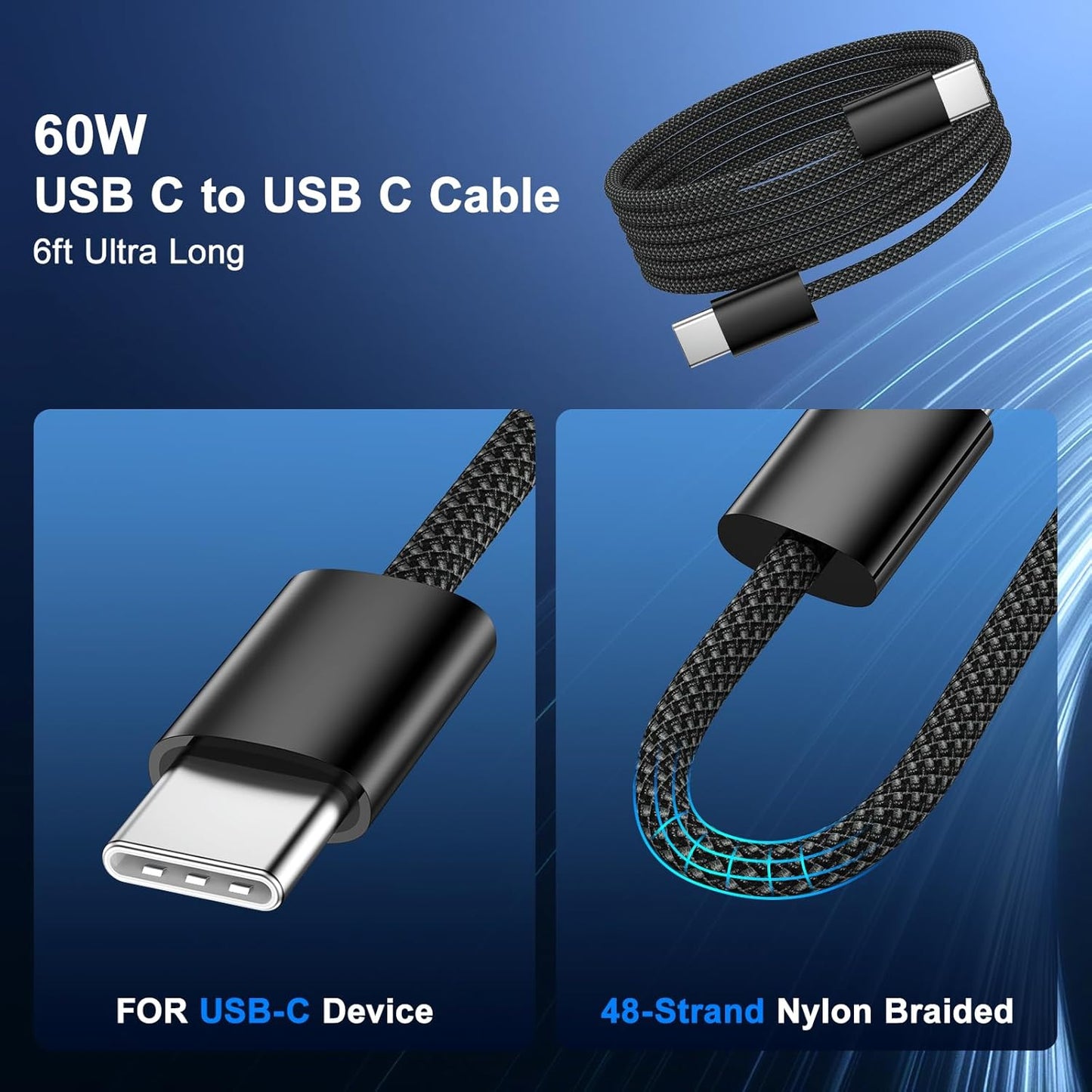 Car Charger for iPhone 16 15 Pro Max, Besgoods 4-Port Cigarette Lighter Adapter USB C & USB A Car Phone Charger Fast Charging Voltmeter for Galaxy S24 S23 A15 A54 Android, 6ft USB C to C Cable