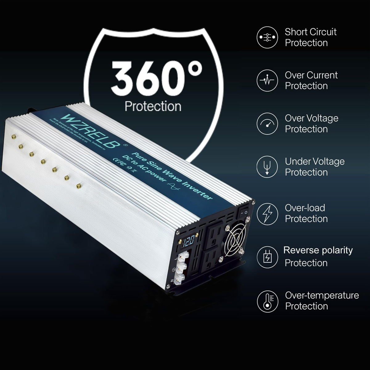 WZRELB 4000W Pure Sine Wave Inverter, Car Power Inverter 36V DC to 110V 120V AC Converter for RV, Truck, Solar, Outdoor with Dual AC Outlets, Hardwire Port, Surge 8000W, LED Display,Off-Grid