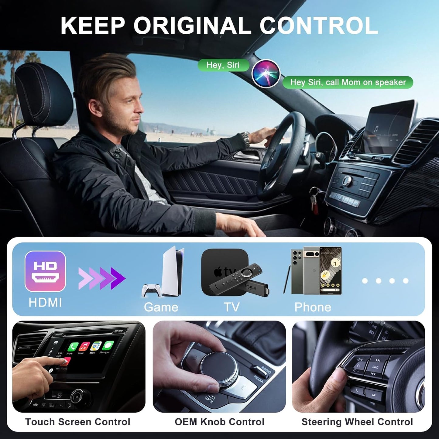 Wireless CarPlay Adapter with HDMI Input Port, 2-in-1 Car TV Mate CarPlay Wireless Adapter Converter Compatible with Switch, TV Sticks for Cars with Factory Wired CarPlay, Streaming Devices for TV