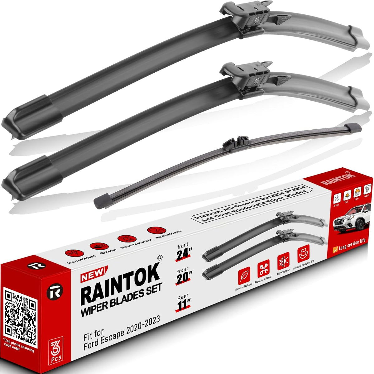 Windshield Wiper Blades Replacement for Ford Escape 2020 2021 2022 2023 Original Factory Quality Front Rear Wipers Blade Set for My Car - 24" 20" 11" (Pack of 3)