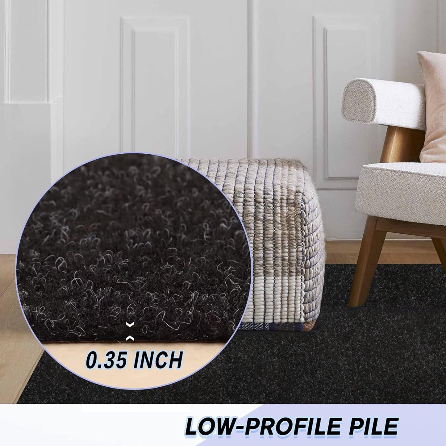 Custom Size Backed Non-Slip Area Rugs Runner, Easy Clean, Waterproof Runner Rugs for Hallway Entryway, Kitchen, Laundry, 4FT x 75FT, Black