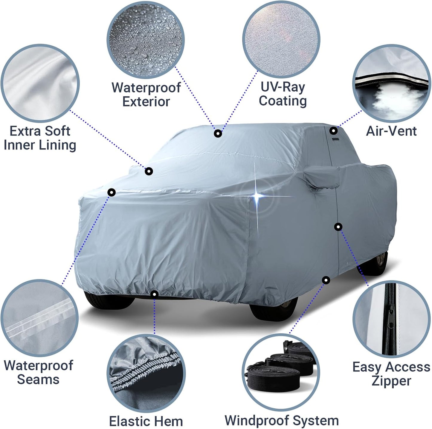 iCarCover Fits 2004-2024 Silverado 1500 Crew Cab, 5.8 ft Short Bed Chevy Truck Cover Automobiles Form-Fit Padded Full Exterior Waterproof Automobiles Protection Covers