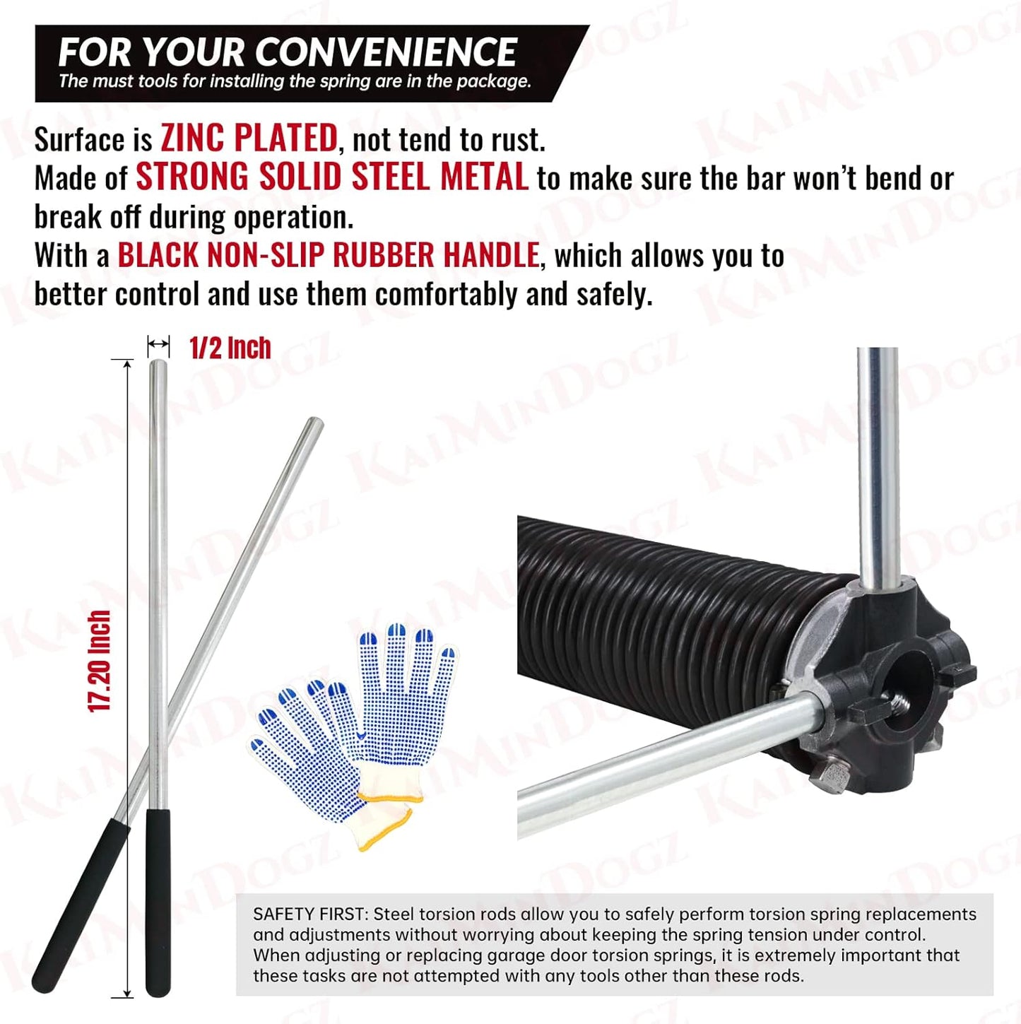 Pair of 1.75" Garage Door Torsion Springs Set with Non-Slip Winding Bars&Gloves, High Precision Electrophoresis Oil-Free Black Coated for Replacement, MIN 16,000 Cycles (0.218 x 1.75"x 33")