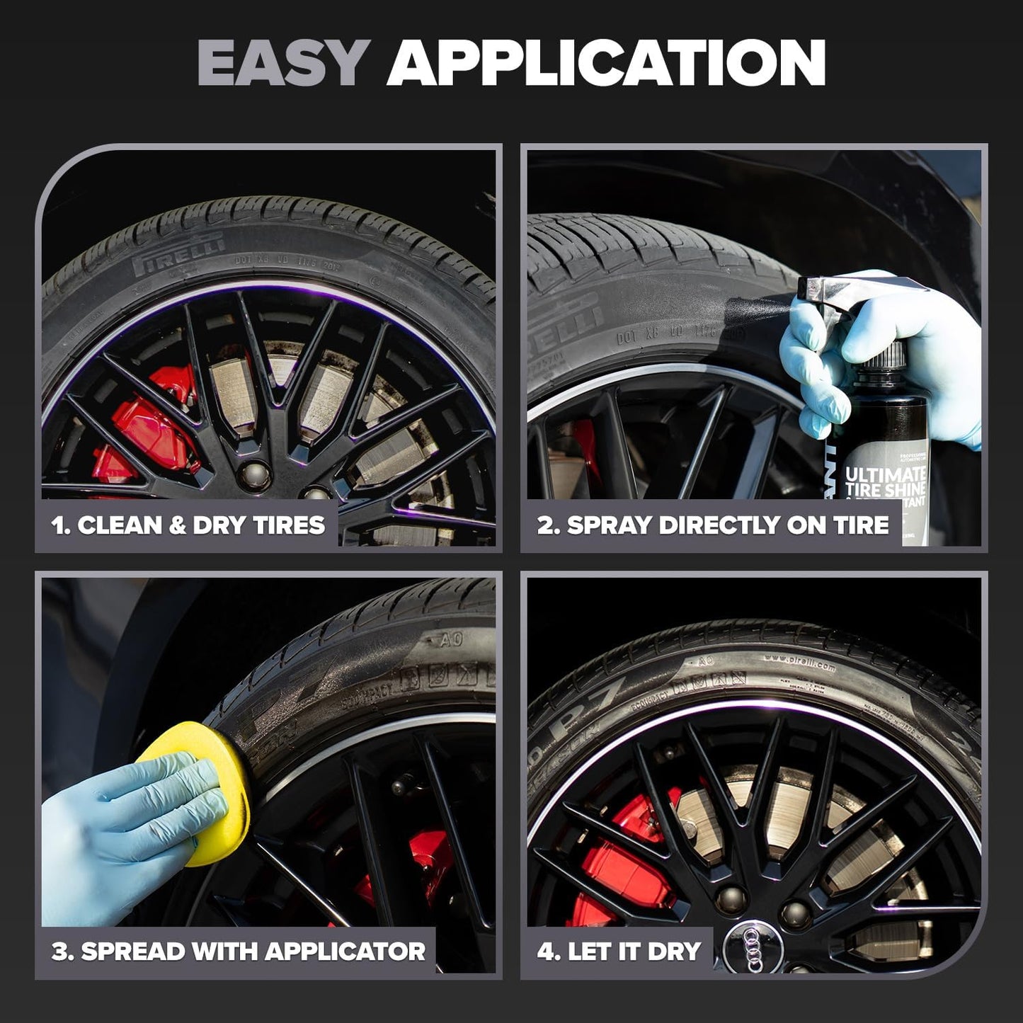 Carfidant Ultimate Tire Shine Gallon - Black Satin Shine - New Look Tire Dressing and Rubber Protectant - Long-Lasting with Non-Grease and No Sling - 128 fl. oz.