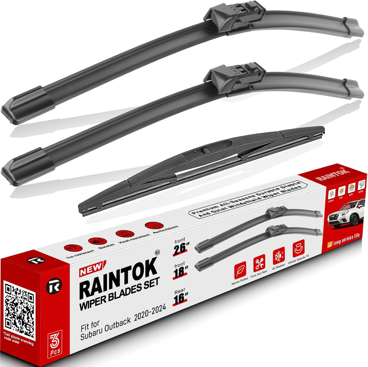 Windshield Wiper Blades Replacement for Subaru Outback 2020 2021 2022 2023 2024 Original Factory Quality Front Rear Wipers Blade Set for My Car - 26" 18" 16" (Pack of 3)