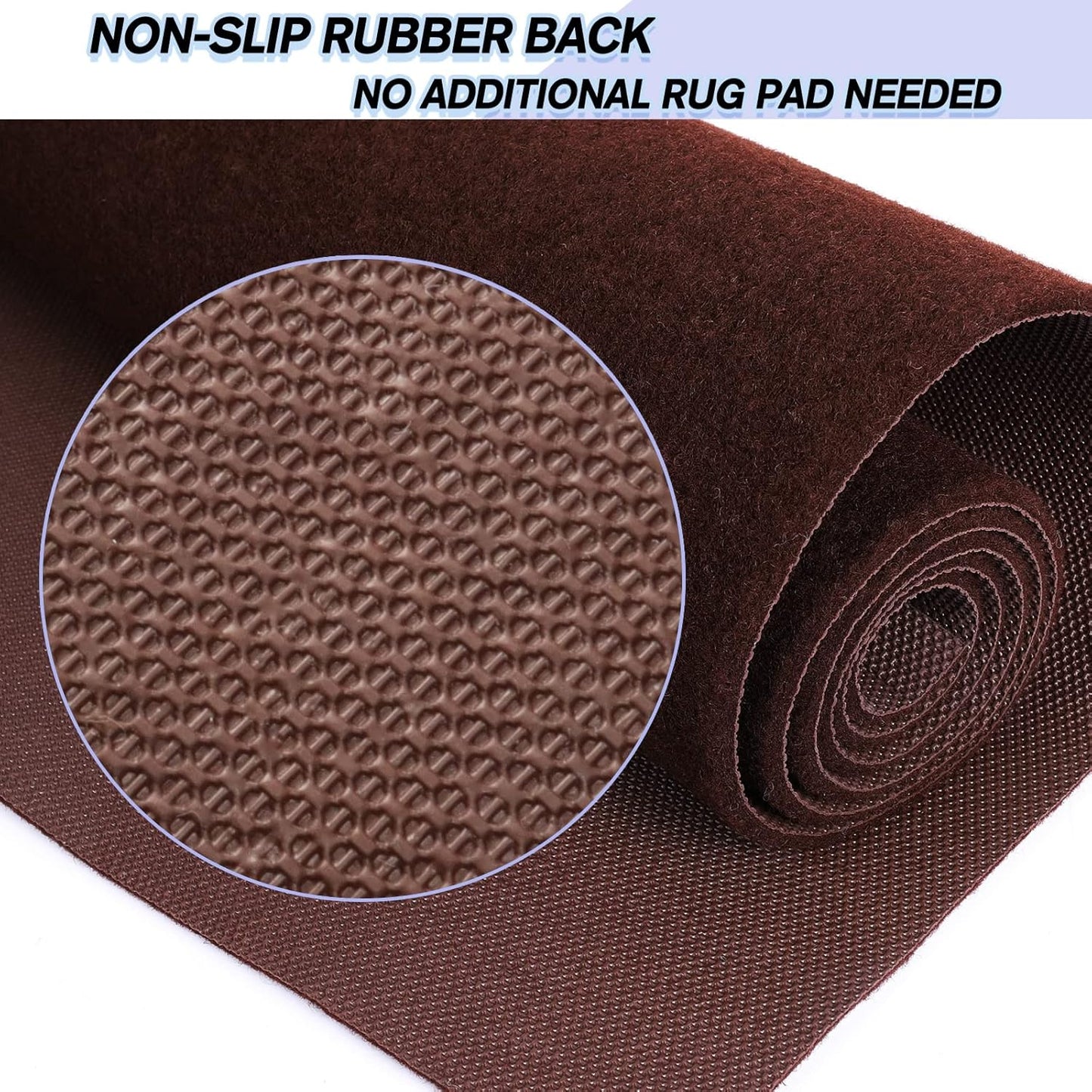 Custom Size Backed Non-Slip Area Rugs Runner, Easy Clean, Waterproof Runner Rugs for Hallway Entryway, Kitchen, Laundry, 2FT x 65FT, Brown
