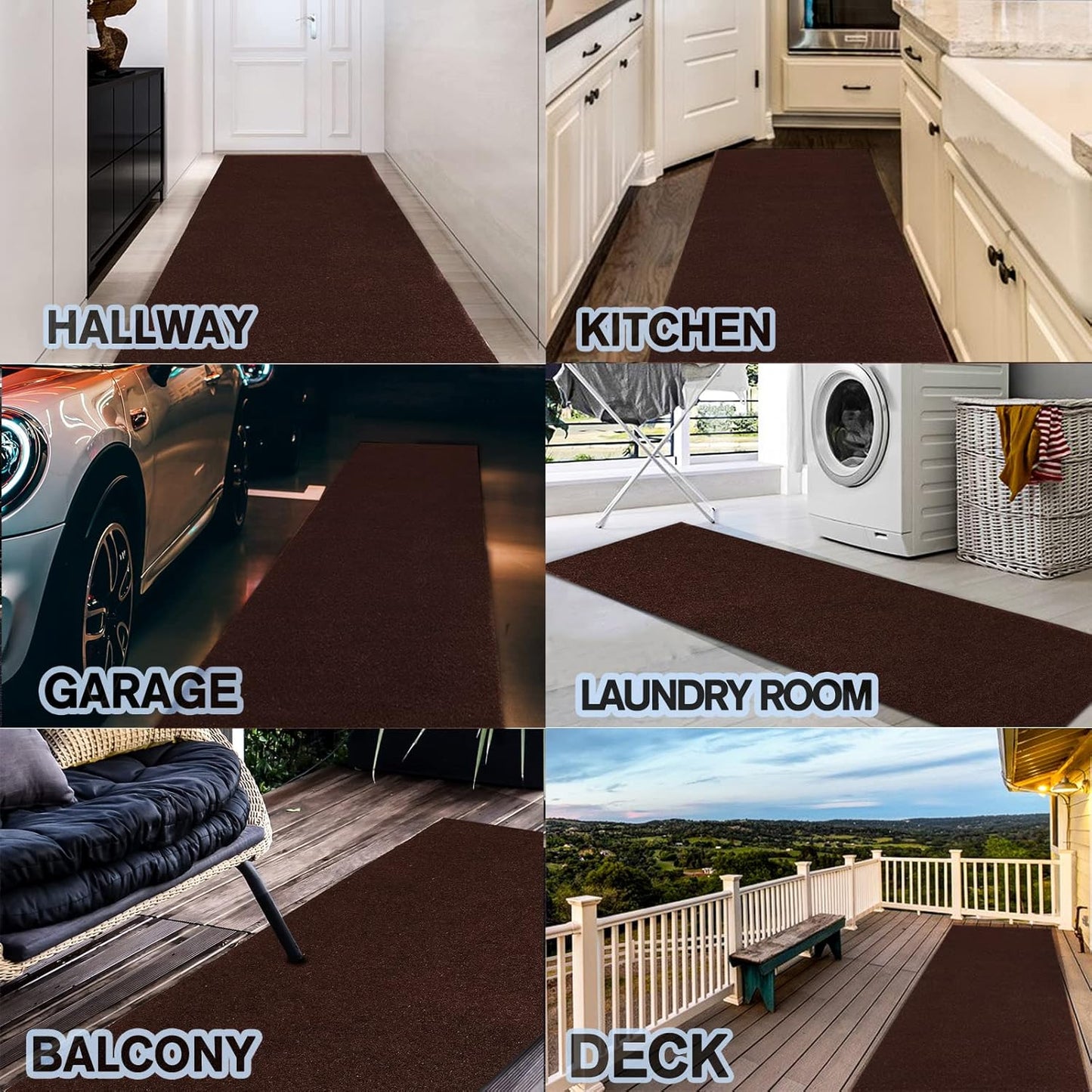 Custom Size Backed Non-Slip Area Rugs Runner, Easy Clean, Waterproof Runner Rugs for Hallway Entryway, Kitchen, Laundry, 4FT x 72FT, Brown