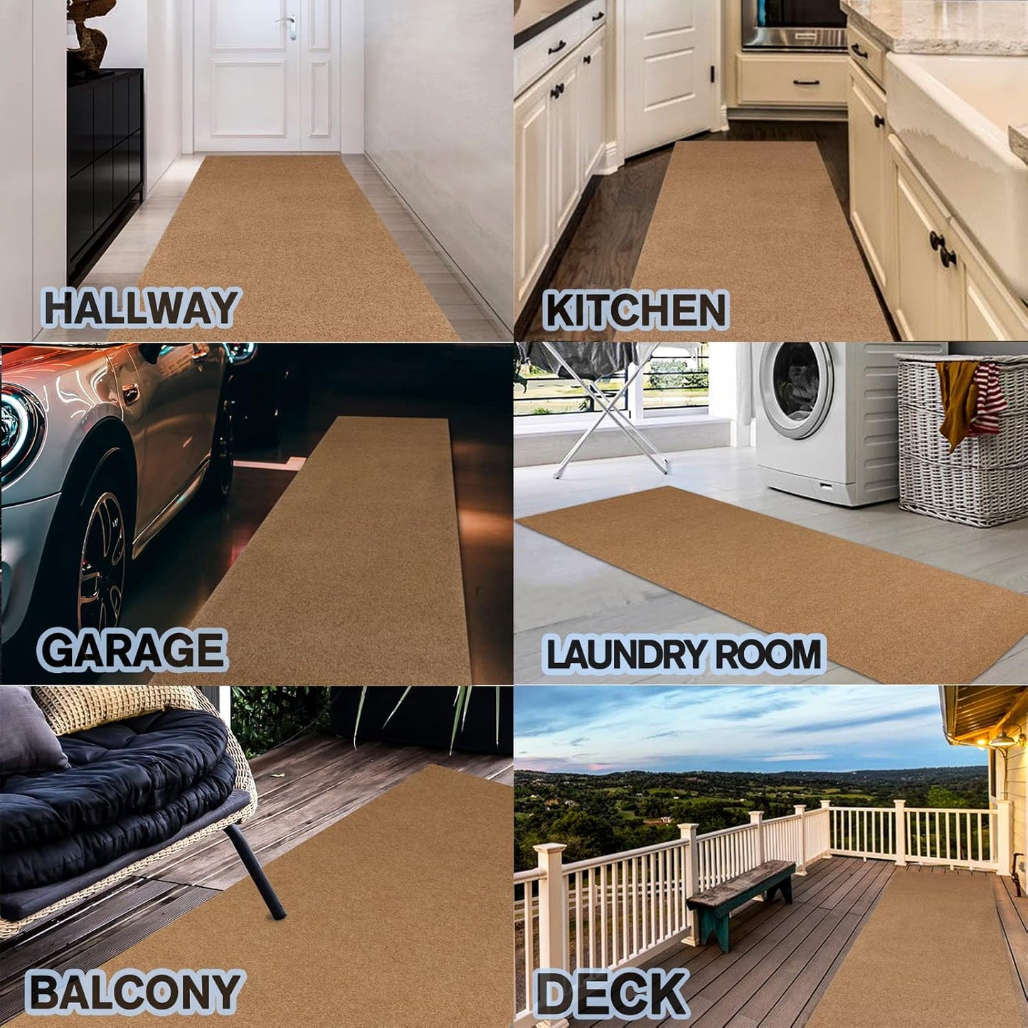 Custom Size Backed Non-Slip Area Rugs Runner, Easy Clean, Waterproof Runner Rugs for Hallway Entryway, Kitchen, Laundry, 4FT x 25FT, Beige