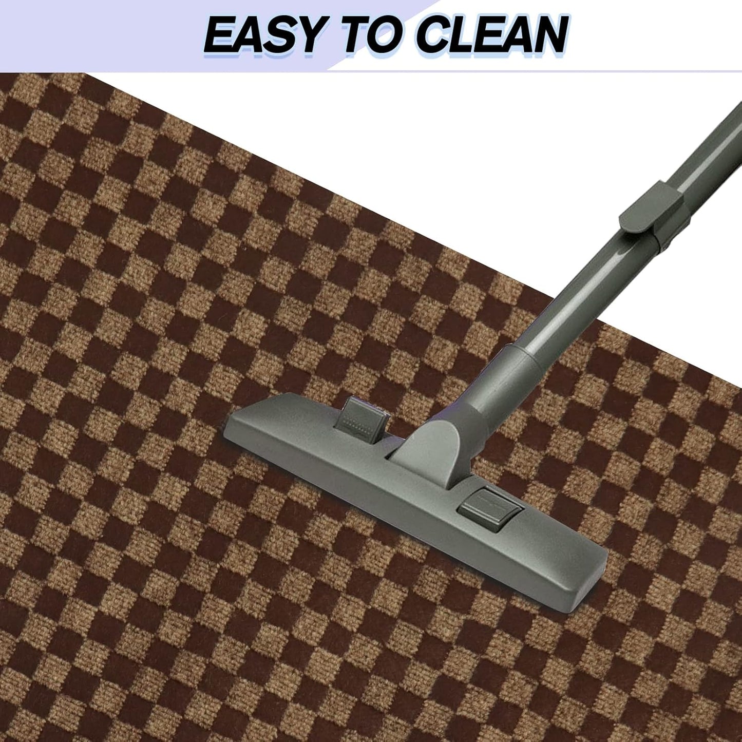 Custom Size Backed Non-Slip Area Rugs Runner, Easy Clean, Waterproof Runner Rugs for Hallway Entryway, Kitchen, Laundry, 4FT x 77FT, Brown Checkered