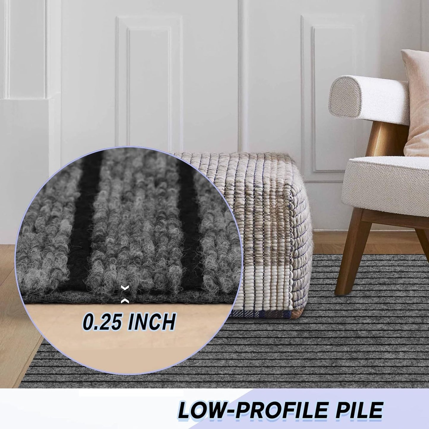 Custom Size Backed Non-Slip Area Rugs Runner, Easy Clean, Waterproof Runner Rugs for Hallway Entryway, Kitchen, Laundry, 4FT x 62FT, Gray Stripe