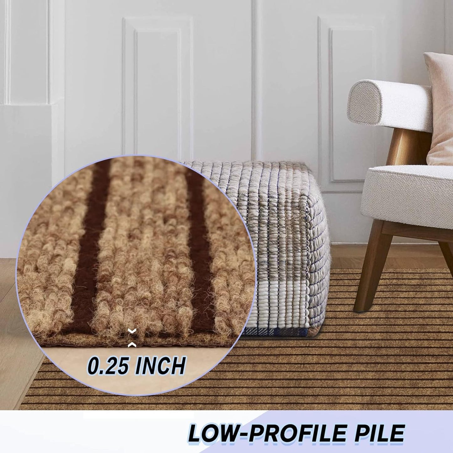 Custom Size Backed Non-Slip Area Rugs Runner, Easy Clean, Waterproof Runner Rugs for Hallway Entryway, Kitchen, Laundry, 2FT x 20FT, Brown Stripe