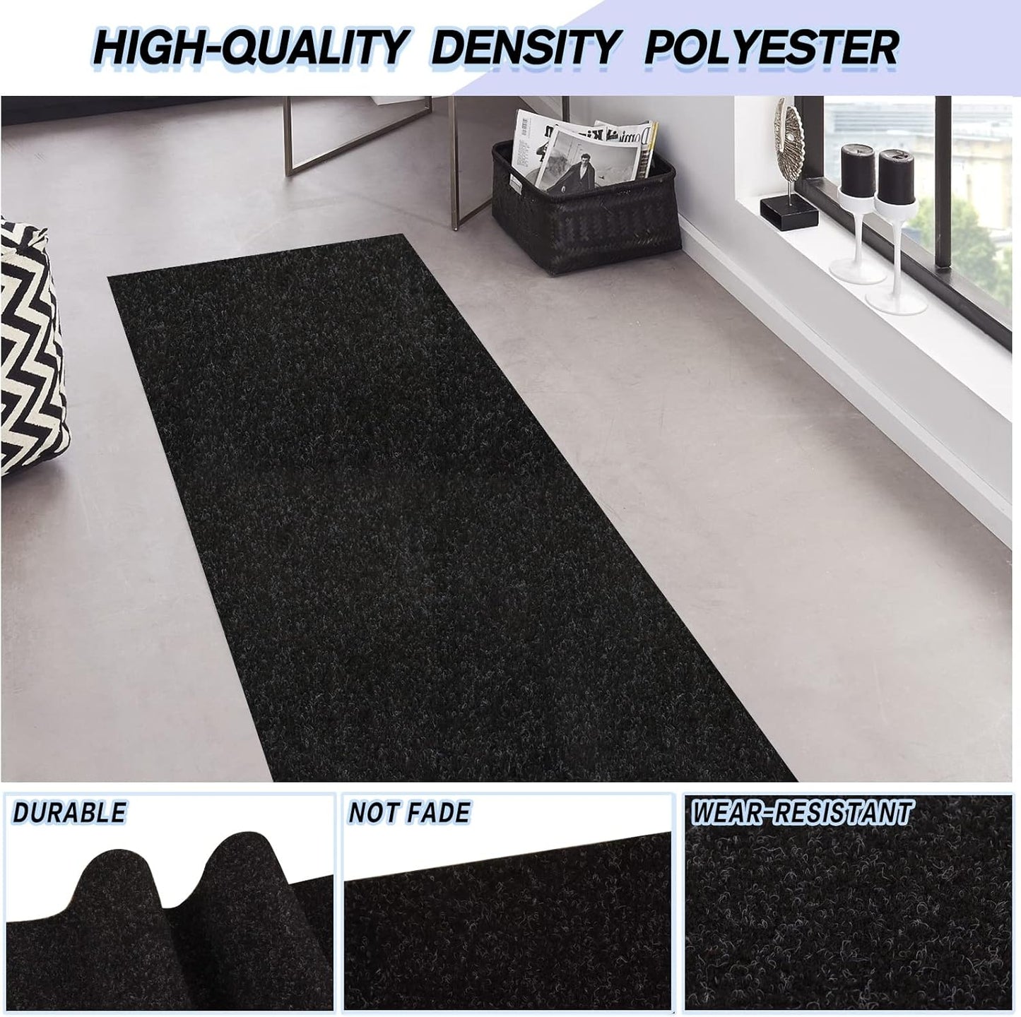Custom Size Backed Non-Slip Area Rugs Runner, Easy Clean, Waterproof Runner Rugs for Hallway Entryway, Kitchen, Laundry, 4FT x 69FT, Black