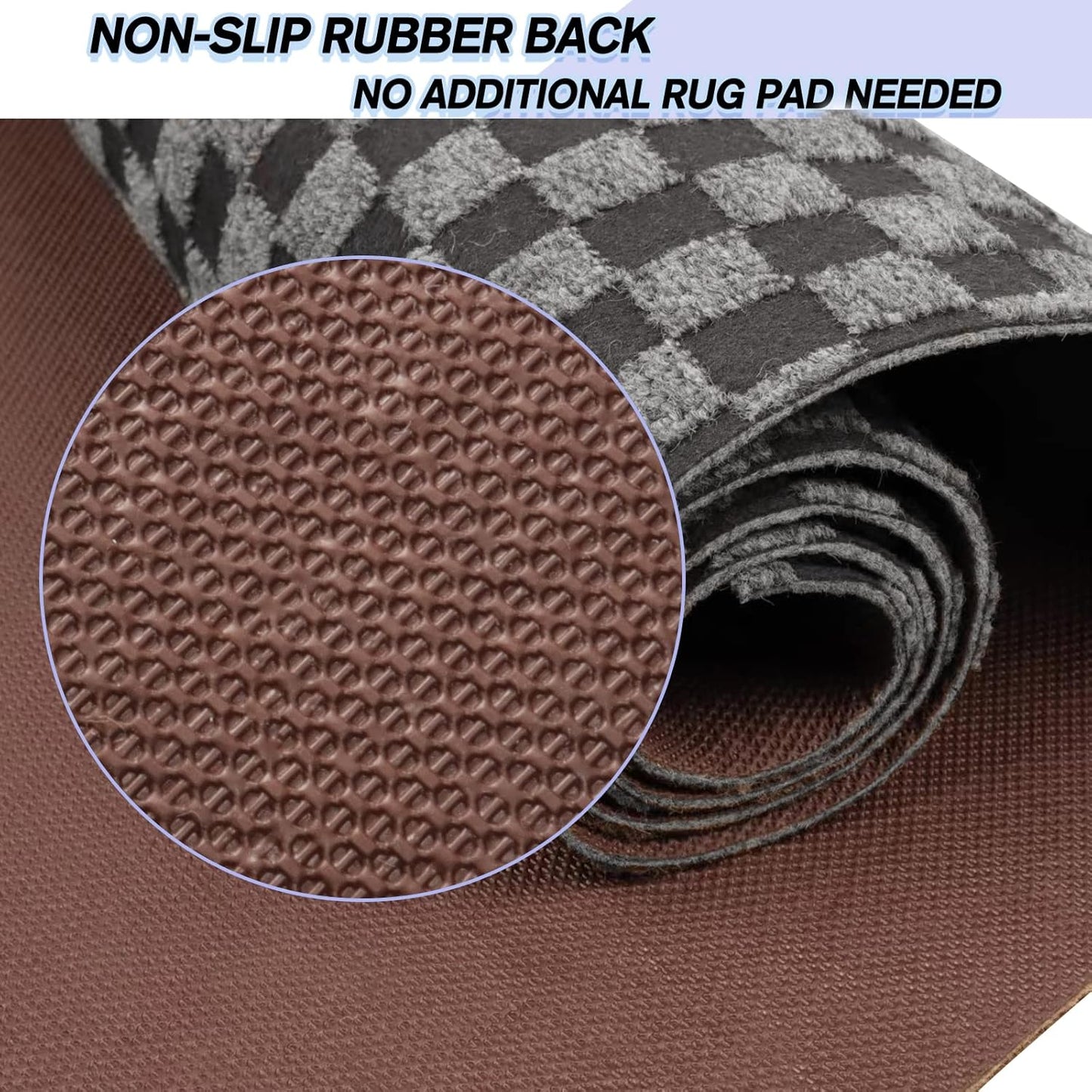 Custom Size Backed Non-Slip Area Rugs Runner, Easy Clean, Waterproof Runner Rugs for Hallway Entryway, Kitchen, Laundry, 2FT x 3FT, Gray Checkered