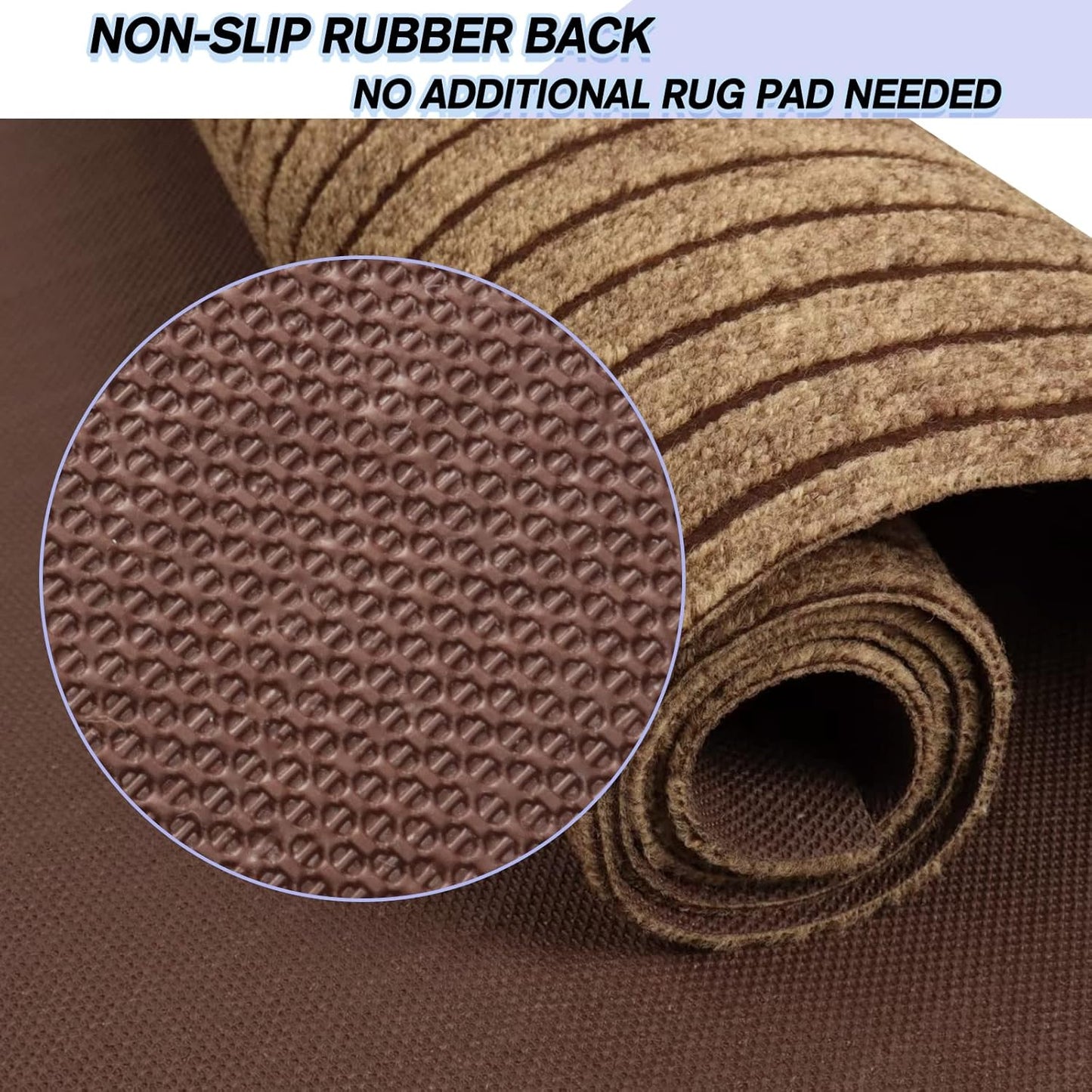 Custom Size Backed Non-Slip Area Rugs Runner, Easy Clean, Waterproof Runner Rugs for Hallway Entryway, Kitchen, Laundry, 2FT x 41FT, Brown Stripe