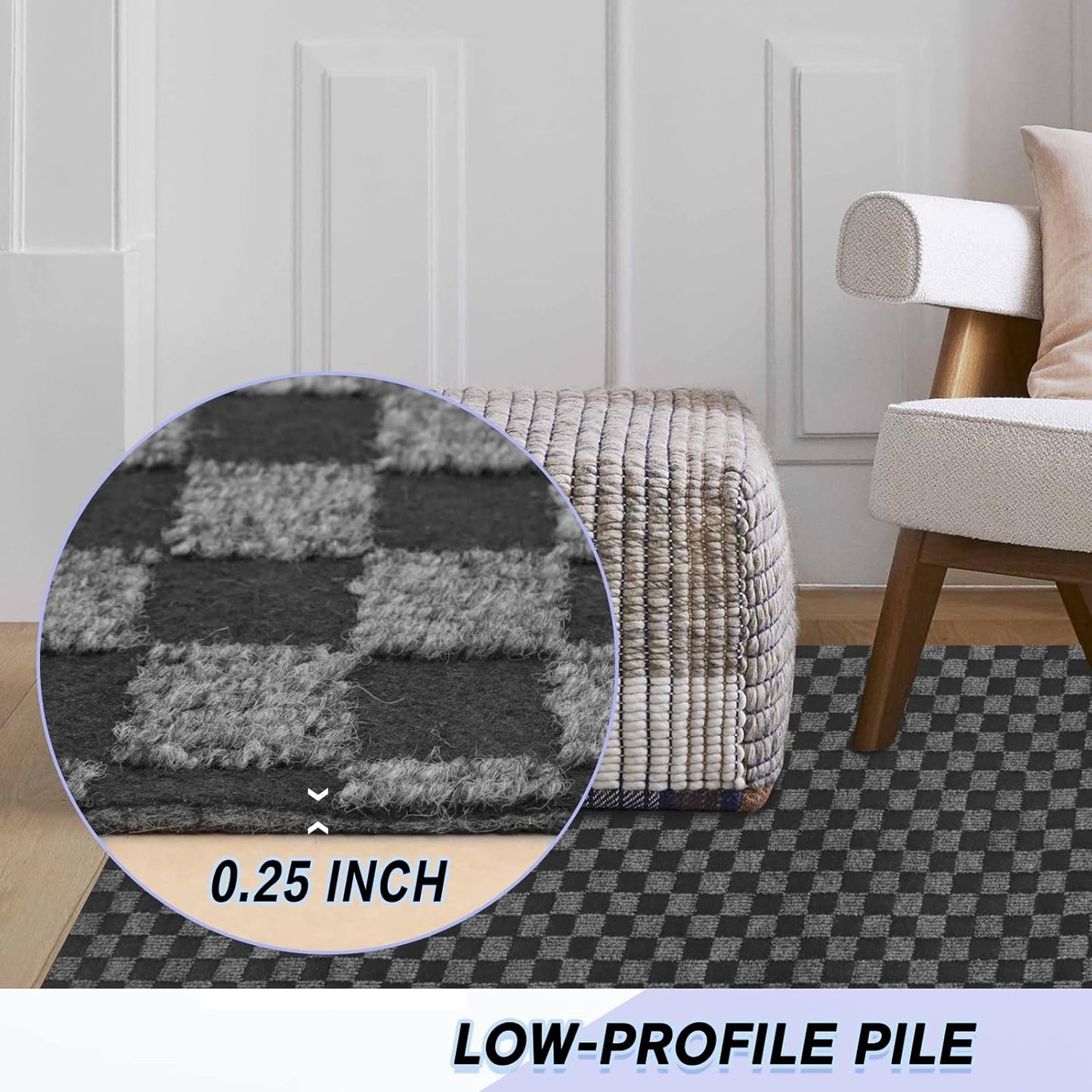 Custom Size Backed Non-Slip Area Rugs Runner, Easy Clean, Waterproof Runner Rugs for Hallway Entryway, Kitchen, Laundry, 3FT x 20FT, Gray Checkered