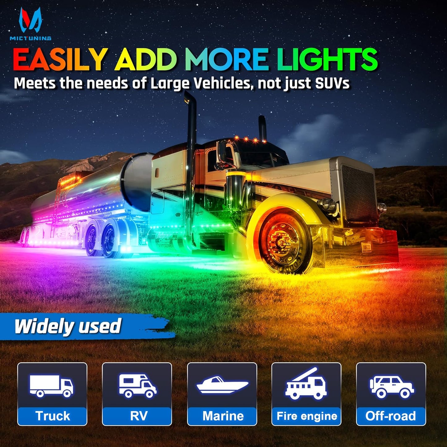 MICTUNING C2 Max RGB+IC Chasing Color LED Rock Lights - 2 pcs (Not inlcude Controller)