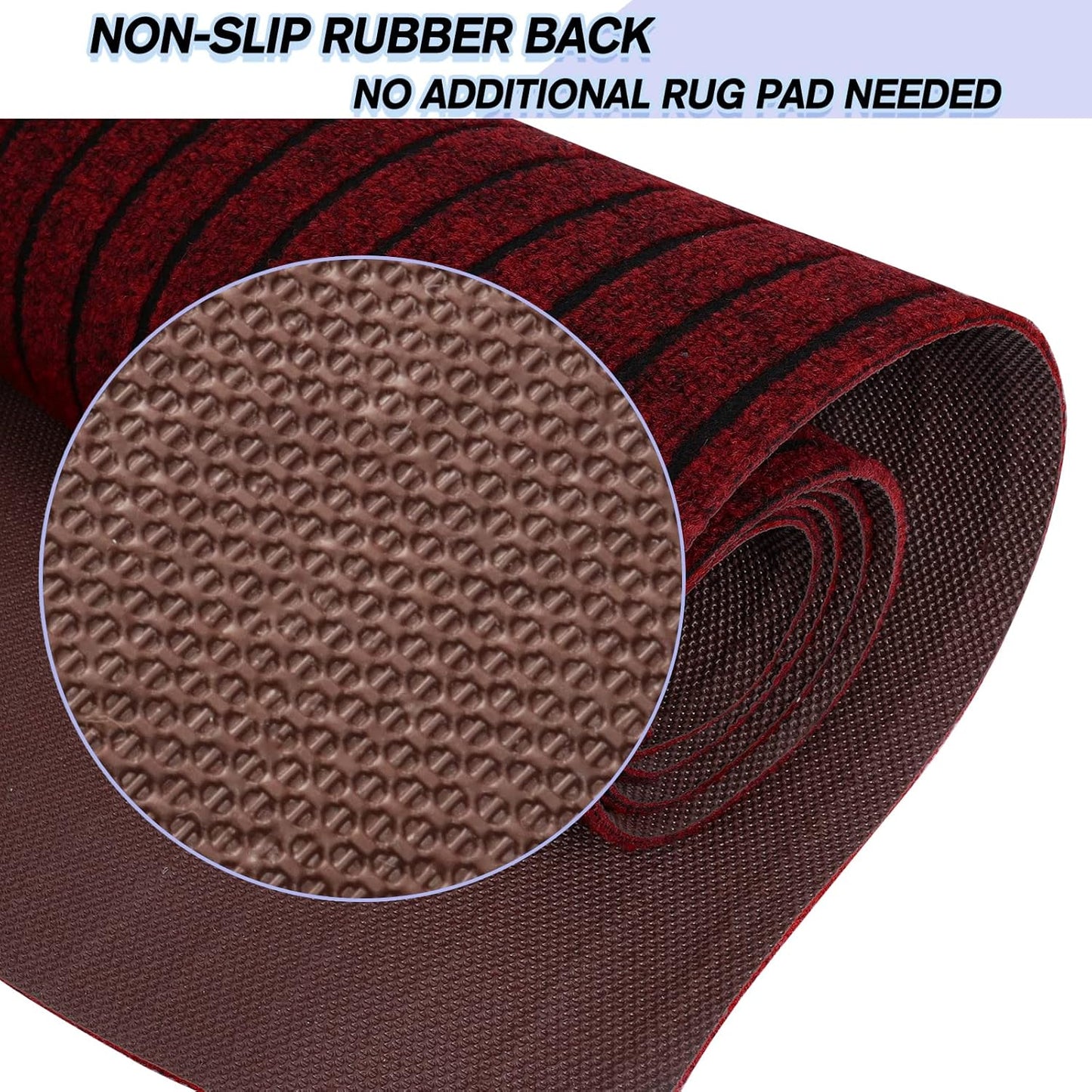 Custom Size Backed Non-Slip Area Rugs Runner, Easy Clean, Waterproof Runner Rugs for Hallway Entryway, Kitchen, Laundry, 3FT x 39FT, Red Stripe