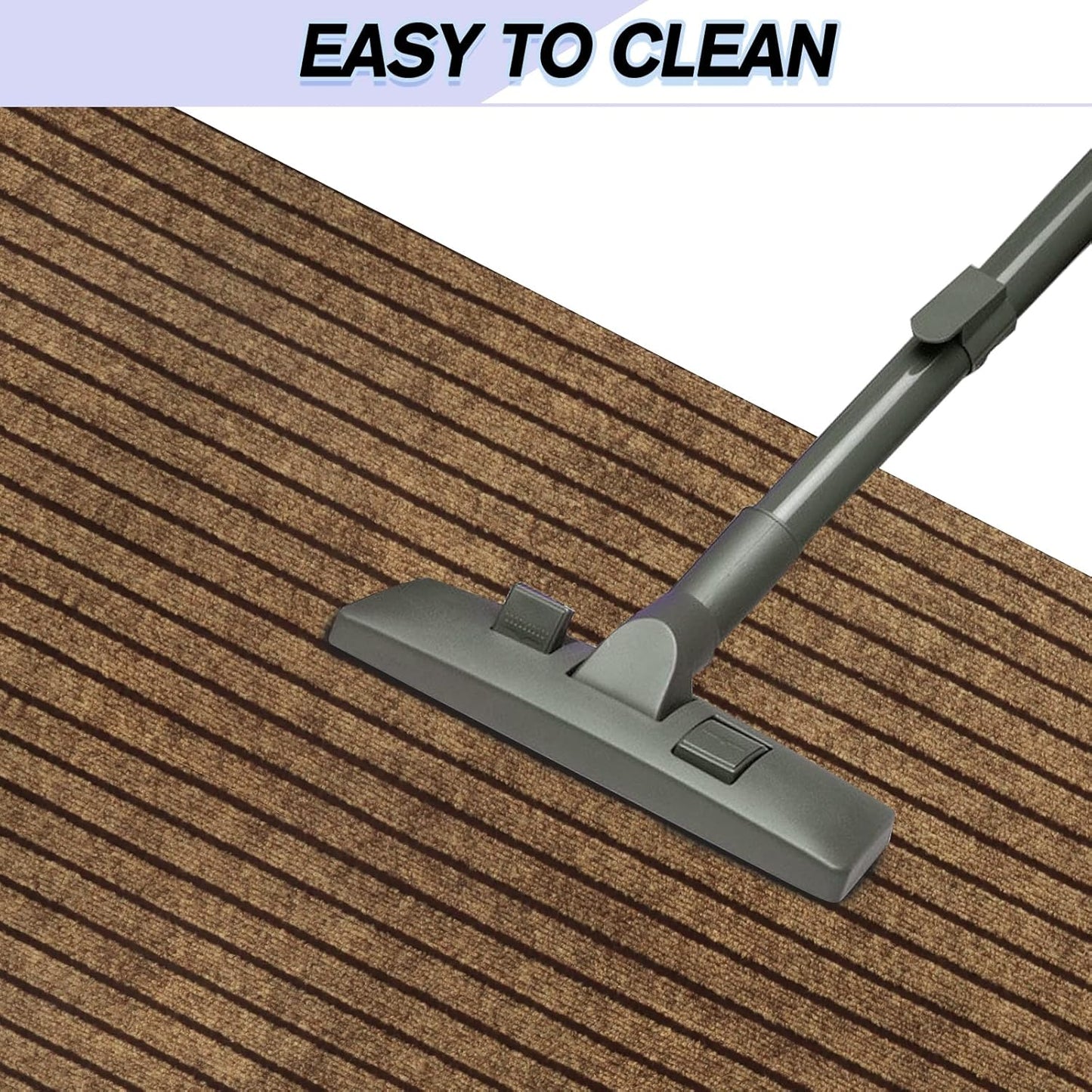Custom Size Backed Non-Slip Area Rugs Runner, Easy Clean, Waterproof Runner Rugs for Hallway Entryway, Kitchen, Laundry, 4FT x 17FT, Brown Stripe